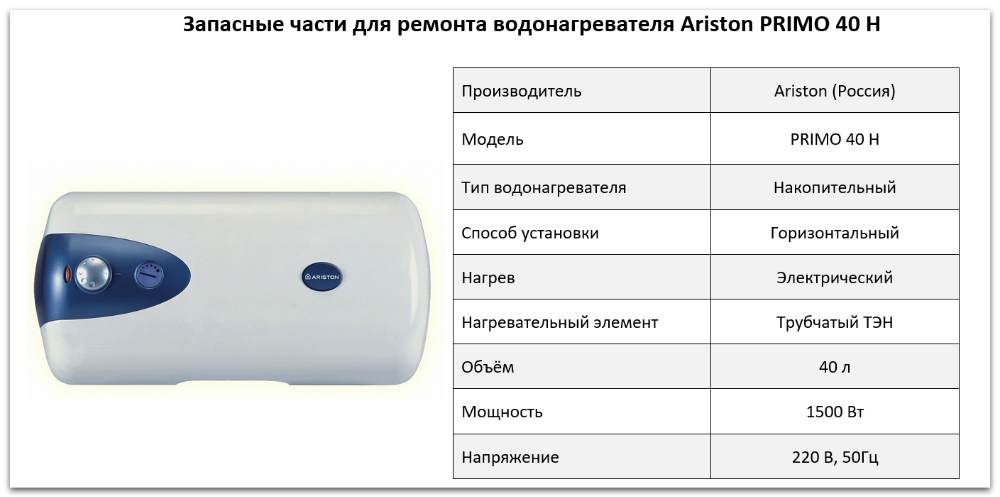 Купить запчасти Ariston PRIMO 40 H в Челябинске