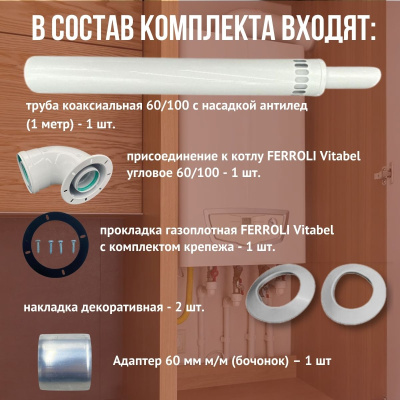 Дымоход для котла FERROLI Vitabel любой мощности, комплект антилед (Китай) (DYMvitabel)